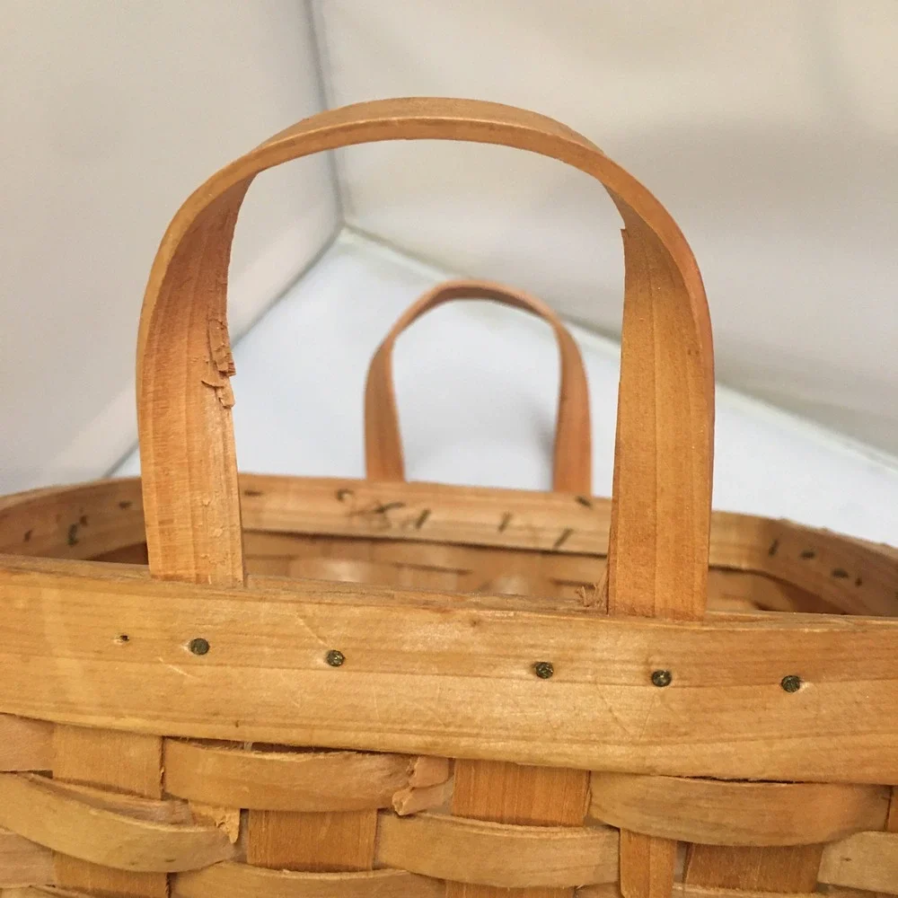 Woven Wood Splint Square Basket Medium Brown Farmhouse Decor Cottagecore Handles